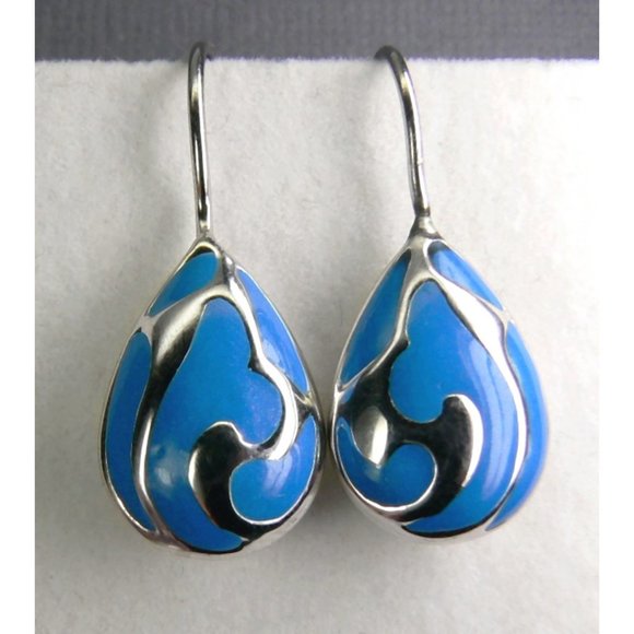 Jewelry - Sterling Silver blue Enamel Teardrop Earrings